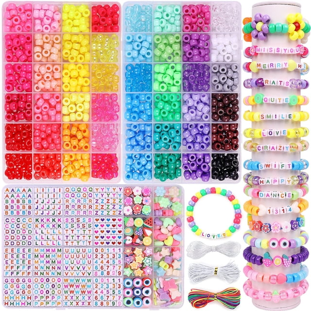 Kit para hacer pulseras Pubiseed 2303 piezas de cuentas de poni de 48 colores
