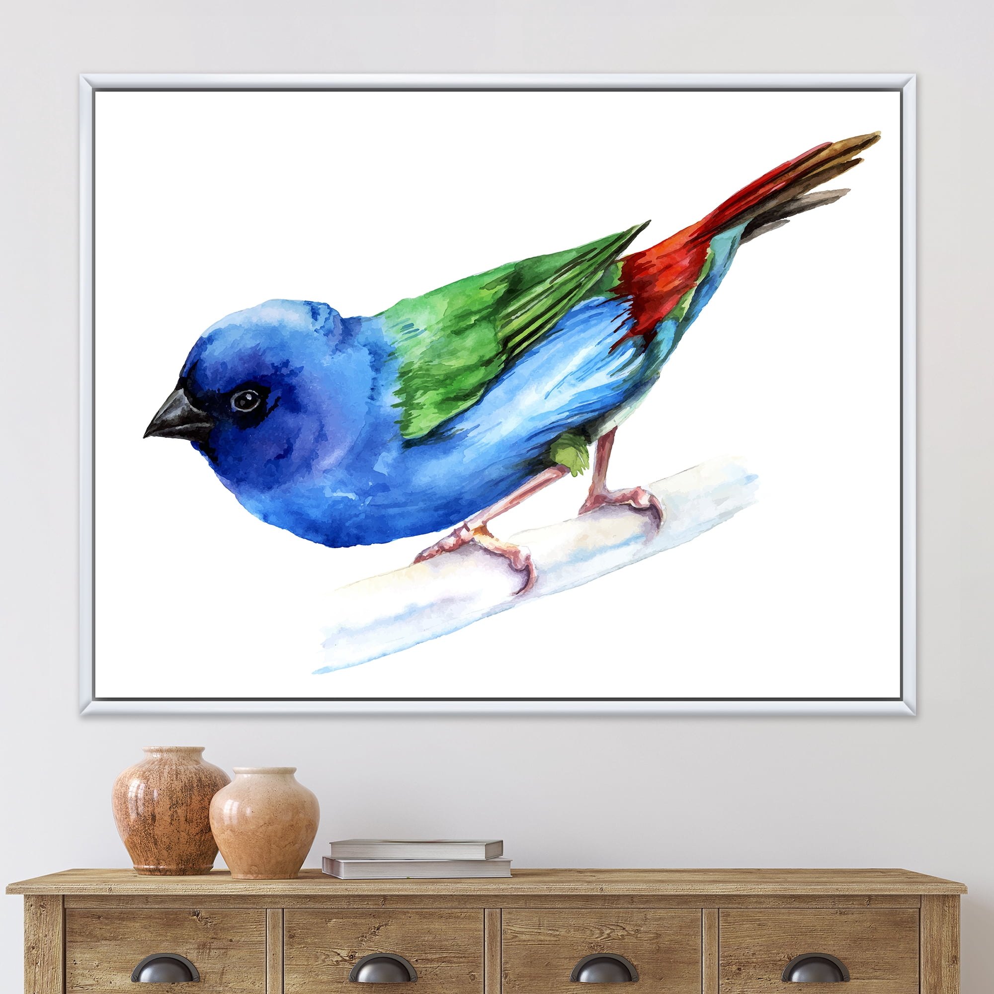Designart 'Forbes Finch Bird On Branch' Traditional Framed Canvas Wall Art Print