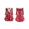 thumbnail image 3 of Seyurigaoka Winter Women Juniors Long Sleeve Dress Off-shoulder Christmas Element Printed Dress, 3 of 4