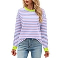 thumbnail image 2 of Winter Saving QUINDOS Womens T Shirts Long Sleeve Striped Plus Size Womens Tops Crew Neck Casual Striped Loose Tops, 2 of 5