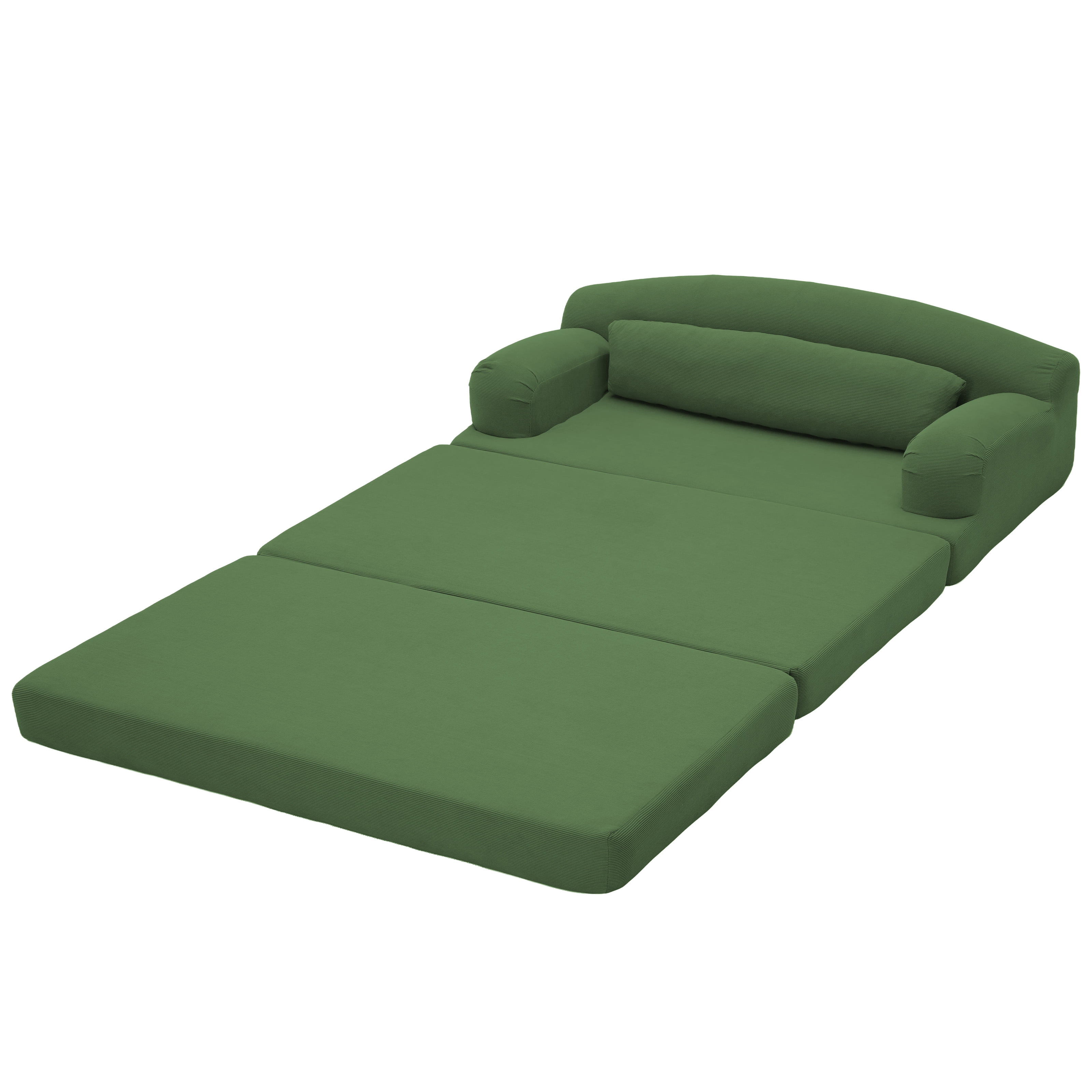 Leumius Futon Sofa Bed, Convertible Sofa Bed,Folding Boneless Couches,Low-Profile Boneless Couch for Living Room,15.8" H Low Seat Small 57" Foldable Floor Sleeper Mattress Lounge Space‑Saving,Green