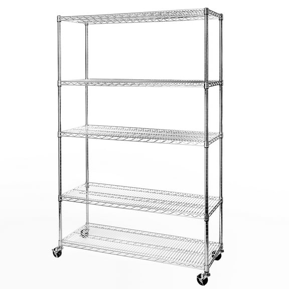 Seville Classics UltraDurable Commercial-Grade 5-Tier NSF-Certified Steel Wire Shelving with Wheels, 48" x 18", Chrome