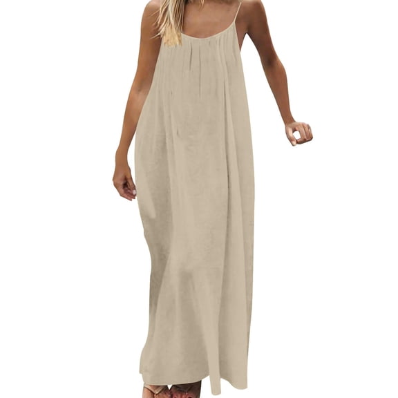 Kilaqueen 2026 Womens Dresses Spaghetti Strap Sleeveless Backless Maxi Dress Casual Comfy Solid Color Vacation Beach Sundresses