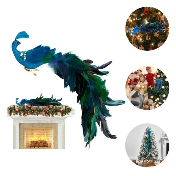 Eurhowing 19-inch Glitter Peacock Christmas Tree Ornament with Clip, 1Pcs Shatterproof Xmas Decoration, Artificial Peacock Bird Decor for Home Garden Festival