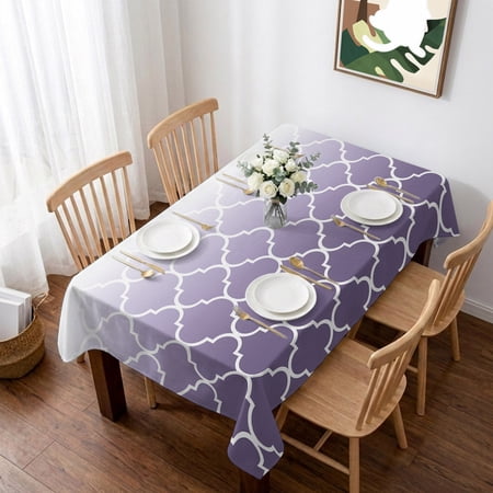 Purple White Ombre Morocco Pattern Table Cloth Waterproof Tablecloths Modern Moroccan Geometric Tablecloth Dining Table Cover for Kitchen Party Tabletop Outdoor Rectangle Tablecloth 60x84 Inch