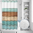 thumbnail image 2 of No Hook Shower Curtain, Farmhouse Aqua Brown Shower Curtains for Bathroom with See Through Top Window, Vintage Wooden Striped Waterproof & Washable Bath Curtain Small Stall 36"x78", 2 of 9