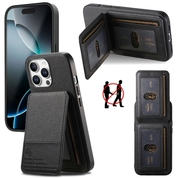 Dteck for iPhone 16 Pro Case Wallet with Card Holder, RFID Blocking Credit Slots Kickstand Shockproof Phone Cover for Women Men,Black