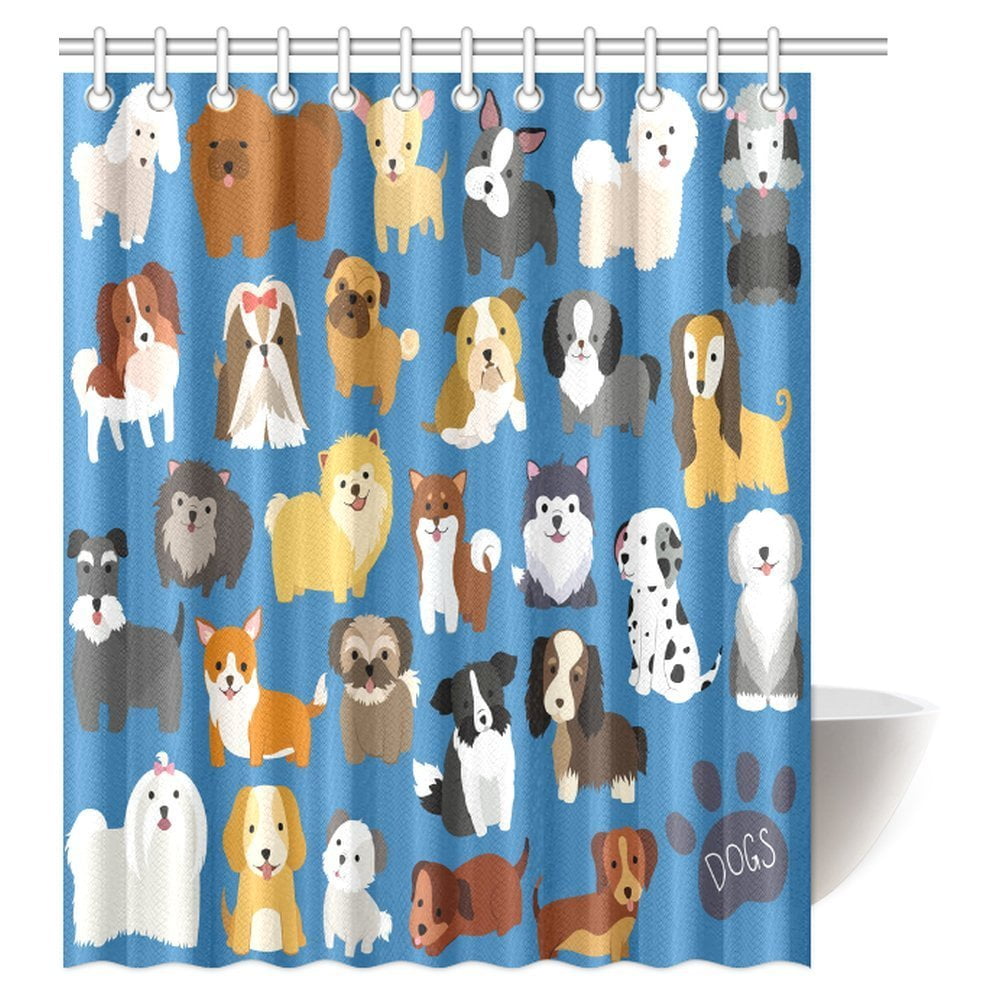 MYPOP Dog Lover Decor Shower Curtain, Collection Of Different Funny Dog
