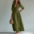 thumbnail image 4 of Guieoi Womens Dresses Fall Plus Size V-Neck Loose Casual Short-Sleeve Button-Down Dress Green M, 4 of 7