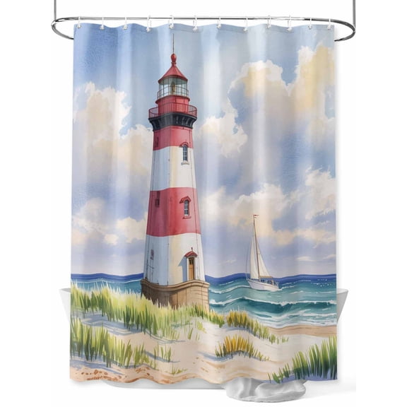 Fsddascl Beach Lighthouse Shower Curtain Set - Long 72" x 84" Washable Bathtub Curtain with 12 Hooks, Coastal Ocean Ship Sky Oil Painting Waterproof Fabric Stall Shower Curtains for Bathroom/Bathtub
