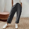 thumbnail image 2 of KHONTS Women's Linen Pants with Cargo Pockets Straight Wide Leg Summer Pants Elastic High Waist Casual Trousers GY2 S, 2 of 7