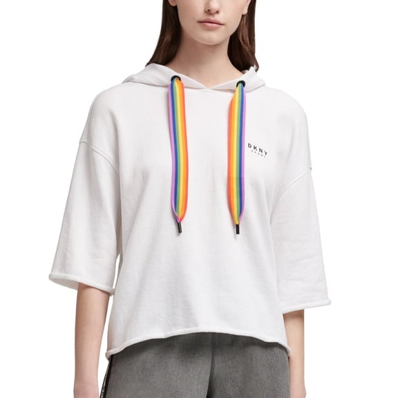 DKNY Womens Sport Rainbow-String Cropped Hoodie;Large