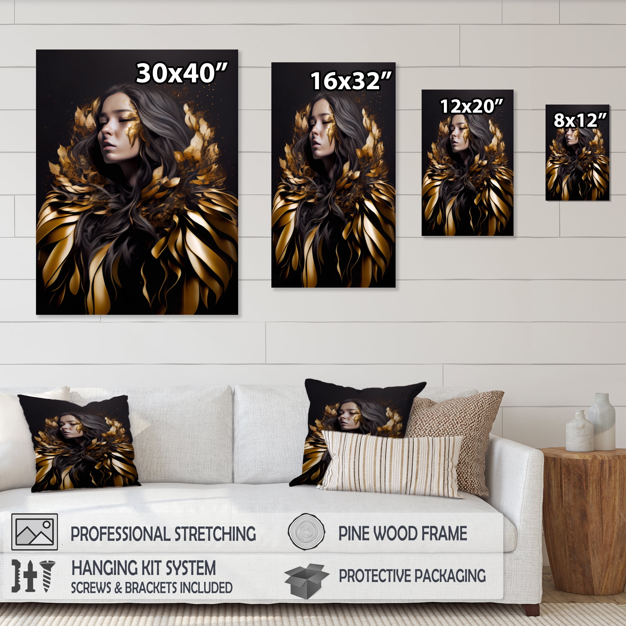 Designart Gold And Black Sensual Woman III Canvas Wall Art