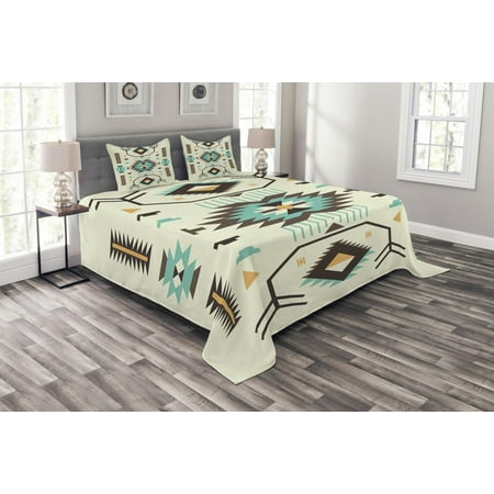 Aztec Design - Southwestern Bedspread Set, Ethnic Pattern Design from Ancient Aztec Culture with Indigenous Zigzag Motifs, Decorative Quilted Coverlet Set with Pillow Shams Included, Multicolor, by Ambesonne