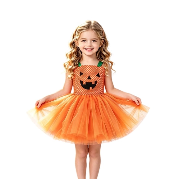 Rhuody Girls Halloween Dresses Sleeveless Hallowmas Pumpkin Prints Dress Fairy Tale Costume With Comfortable Knit Bodice And Skirt Classic Playsuit
