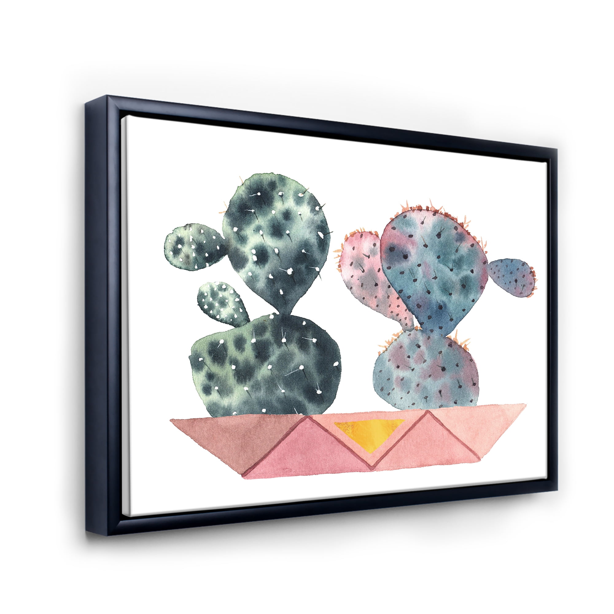 Designart 'Cactus Duo In Pink Pots Geometric' Modern Framed Canvas Wall Art Print