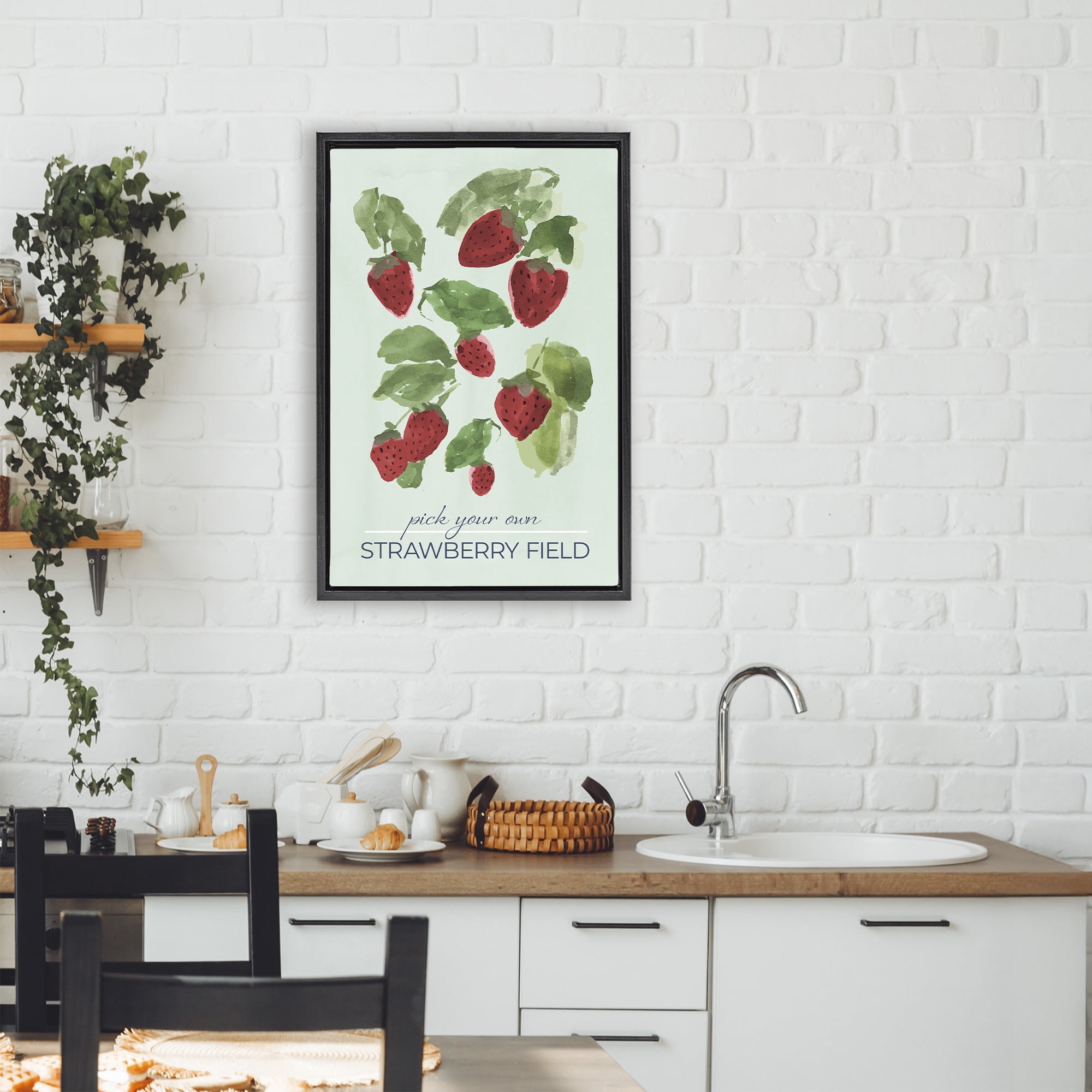 Stupell Industries Strawberry Field Pick Your Own Black Framed Floater Canvas Wall Art, design by Lucille Price