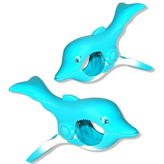 O2COOL Boca Plastic Beach Towel Clips - Blue Dolphin Shape (2 Clips)