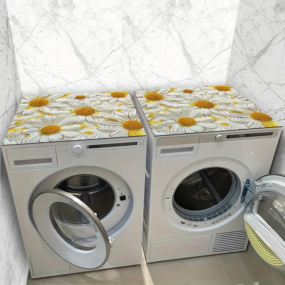 1pc, Dish Drying Pad, White Chrysanthemum Pattern Washing Machine Cover Mat, Countertop Absorbent Pad, Washstand Drain Mat, Soft Faucet Absorbent Mat, Kitchen Accessories, Bathroom Accessories