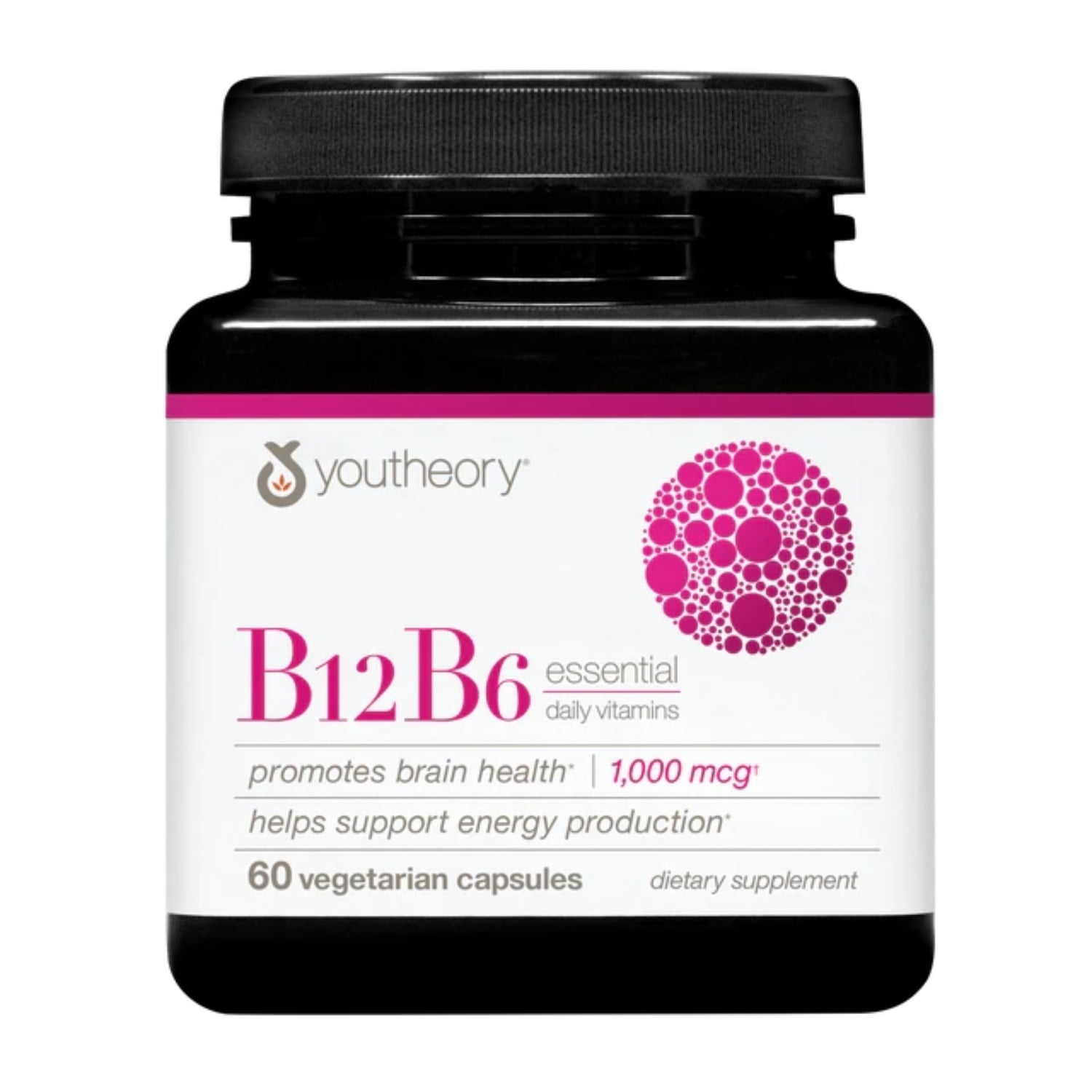 Youtheory B12B6 - Vitamin B12 & B6 - Supports Mood, Nervous System & Metabolism* - Aids Memory & Stress Management* - No Dairy, Soy or Gluten - 60 Capsules (60 Servings)*
