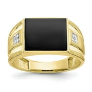 JEWELRYWEB 10k Yellow Gold Satin Polished Open back Mens Diamond and Black Simulated Onyx Ring Size 10 Jewelry for Men