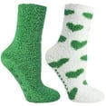 thumbnail image 1 of 2 Pair Pack of Women's Kissables Lavender Infused Chenille Fluffy Socks - Glamorous Green & Glamorous Green Hearts, 1 of 3