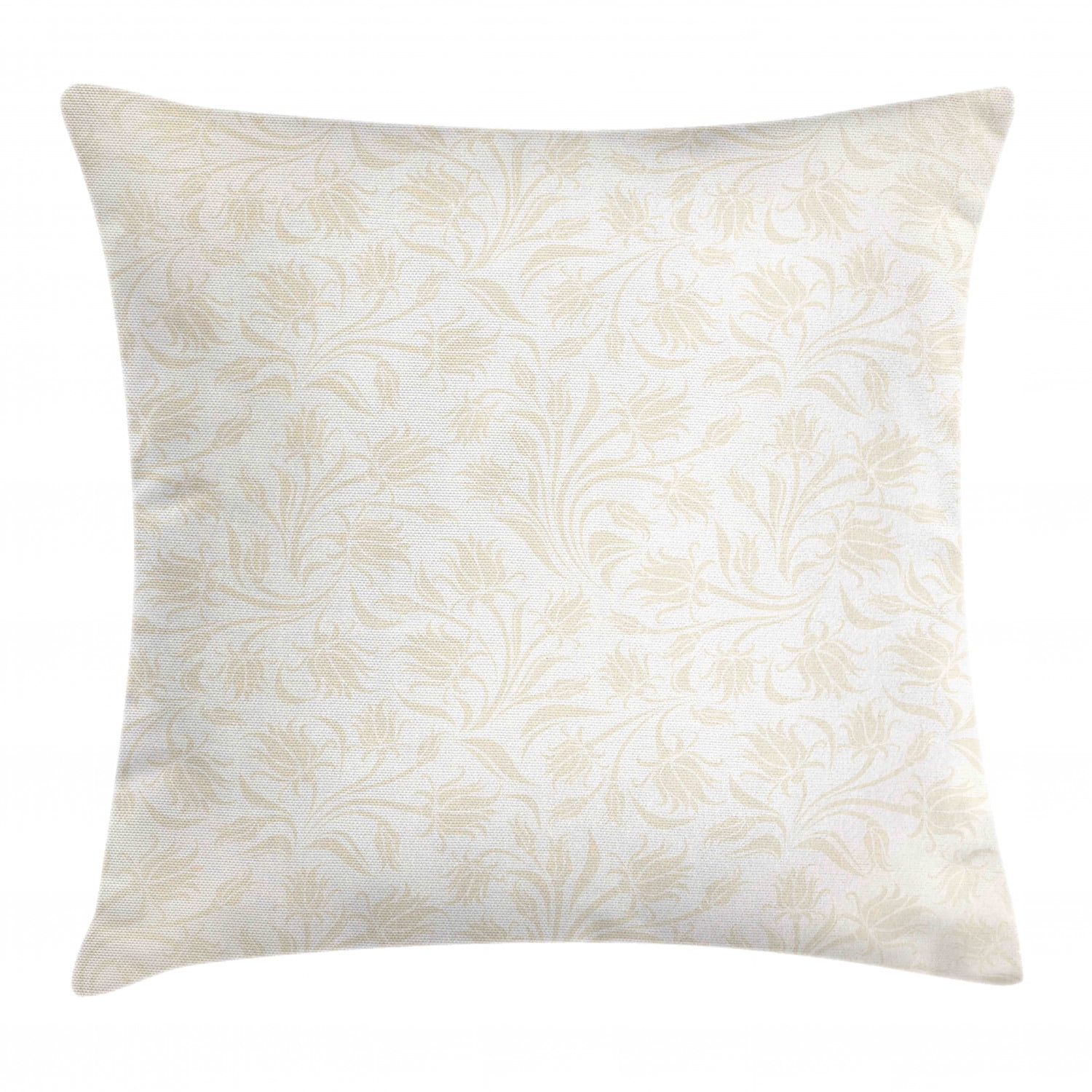Ivory Throw Pillow Cushion Cover, Baroque Elegance Curved Leaves Floral