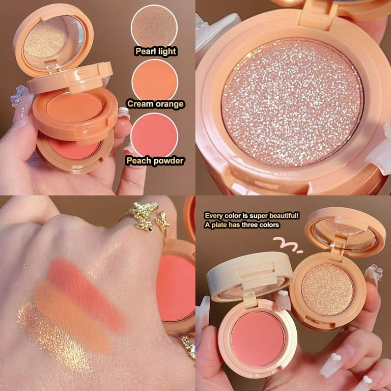 3 In 1 Matte Highlighter Blush Palette Pearly Blush Shiny