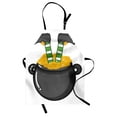 thumbnail image 1 of Leprechaun Apron, Upside down Funny Elf Legs in a Pot Full of Coins, Unisex Kitchen Bib with Adjustable Neck for Cooking Gardening, Adult Size, Grey Multicolor, by Ambesonne, 1 of 4
