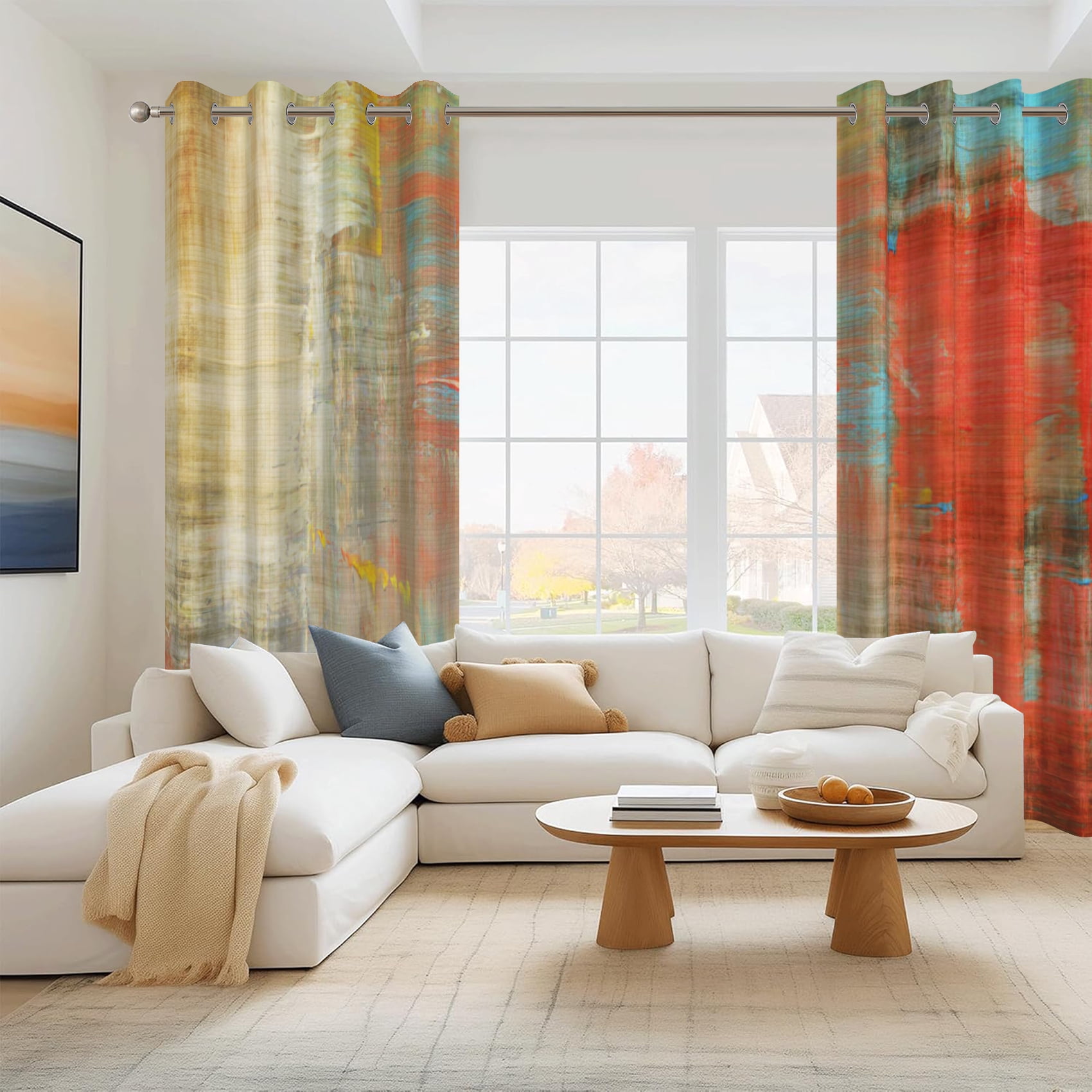 Red Orange Blackout Curtains for Living Room,Yellow Brown Green Abstract Window Drapes for Bedroom,52x84 Inch,2 Panels