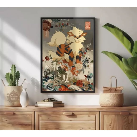 Kna Prints - Artcanine Pokemon Poster - Japanese Tapestry Style Legendarty Art, Wall Art Decor - Kir 8356, UNFRAMED-8x12