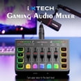 thumbnail image 2 of IXTECH Mezclador de audio para juegos, placa de sonido de 4 canales, interfaz de audio para PC RGB con soporte para micrófono XLR, ecualizador de audio para juegos, podcast, streaming, karaoke, contro, 2 of 5