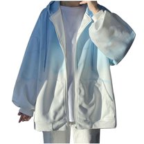 Wyobmus Plus Size Sport Jacket for Men Casual Gradation Hooded Cardigan Loose Casual Athletic Zipper Hoodie Coat A-Blue