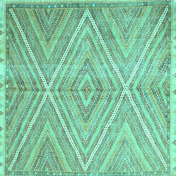 Ahgly Company Machine Washable Indoor Square Abstract Turquoise Blue Contemporary Area Rugs, 7' Square