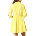 thumbnail image 3 of INSPIRE CHIC Women's Shirt Dress 3/4 Sleeve Button Down Mini Dresses 2XL Lemon Yellow, 3 of 8