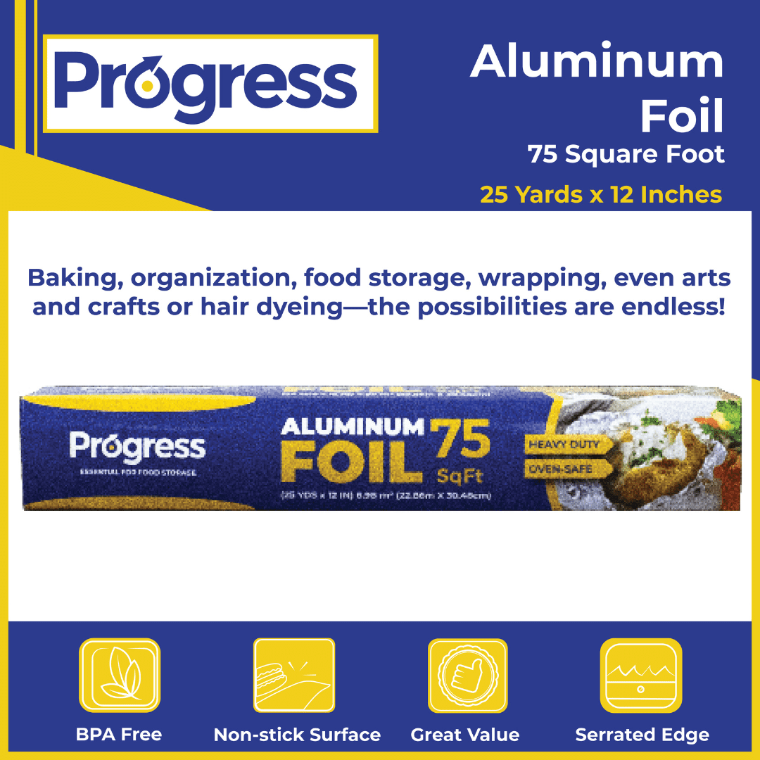 Progress Aluminum Foil Rolls, 75 Sq Ft, 24 Count, 24 Pack/Case