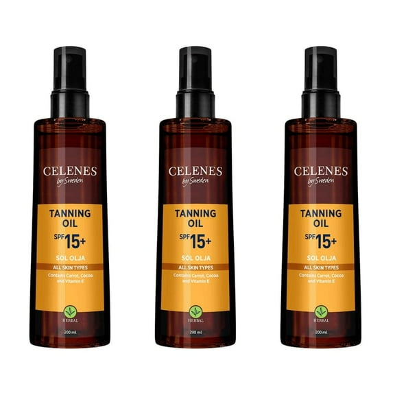 Celenes by Sweden Herbal Tanning Oil Spf 15 200 ml / 6.8 fl oz -3 Pack