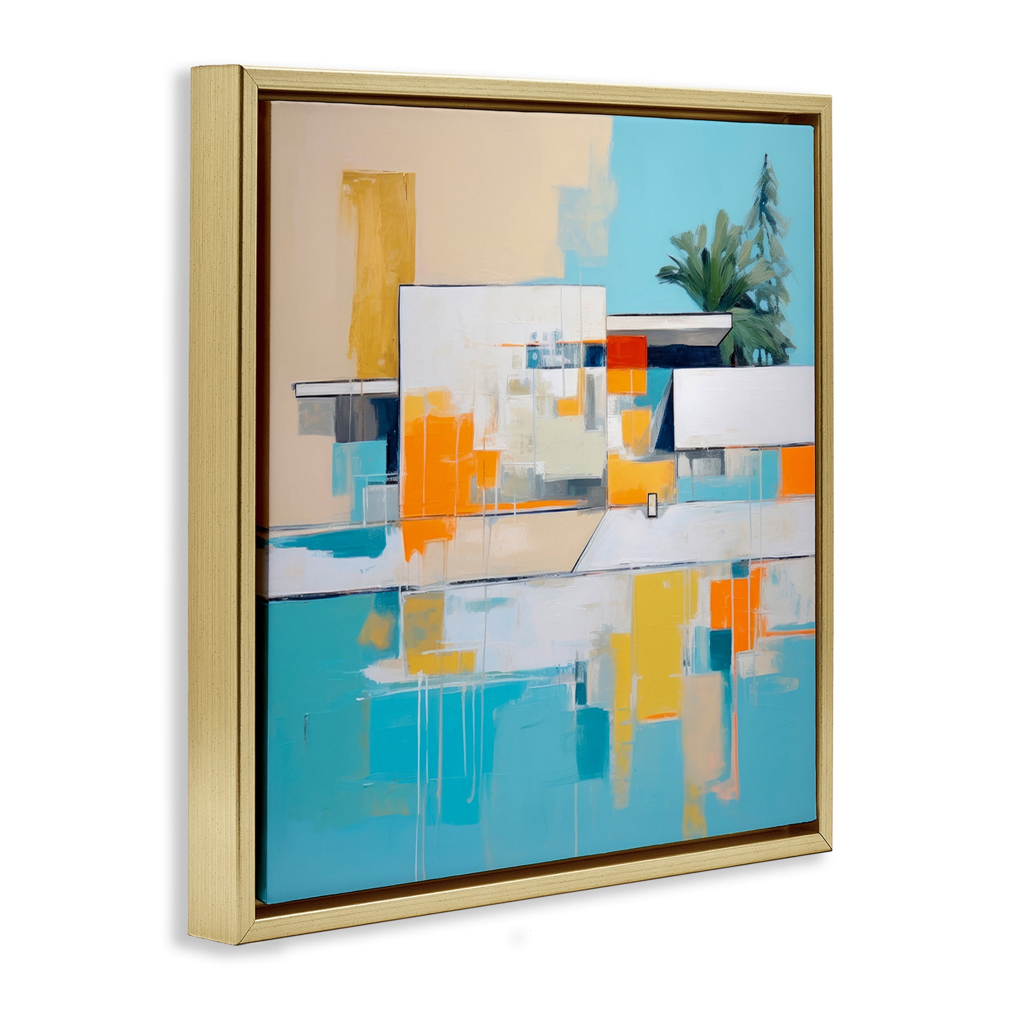 Stupell Industries Tropical Abode Abstraction Town & City Painting Gold Floater Framed Canvas Art Print Wall Art, 25 x 25