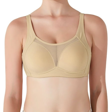 BYHONG Double Support Wireless Bra Lace Bra with Stay in Place Straps Full Coverage Wirefree Bra Tagless for Everyday Wear Beige XL