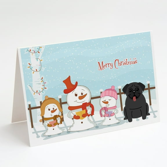 Merry Christmas Carolers Pug Black Greeting Cards and Envelopes Pack of 8