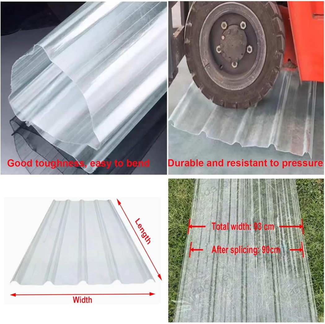 1mm Clear Roof Sheet,Corrugated Roofing Sheets,1/3/5/8/10/12/15 Pcs Fiberglass Daylighting Panels,Dustproof Daylighting Panels,Waterproof Roofing Tiles,Easy to Bend and Cut (35x28in,3 Pcs)