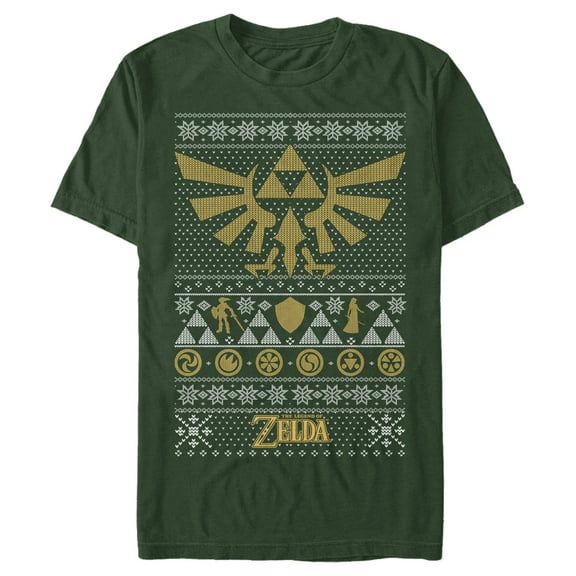 Men's Nintendo Ugly Christmas Legend of Zelda Triforce Graphic Tee Dark Green Small