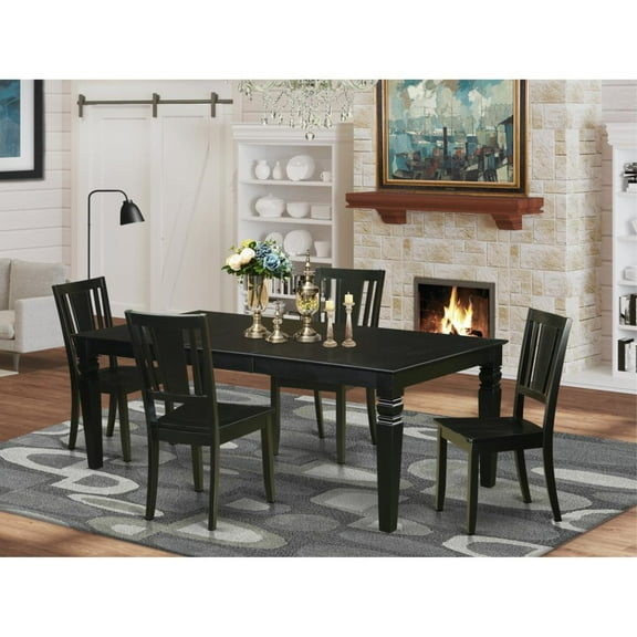 East West Furniture Logan 5-piece Traditional Wood Dining Room Set in Black