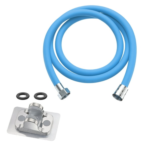 Silicone Shower Hose, 59" Explosion Shower Hose Replacement with Shower Head Holder for Bathing, Pet Cleaning (Blue)