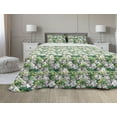 thumbnail image 1 of Botanical Comforter & Sham Bedding Set, Summer Revival Flourishing Lily Petal Buds Beauty Damask Leaves Pattern, 3 pcs Duvet Set Microfiber Filling Quilt, 5 Sizes, Lilac Green and Pink, by Ambesonne, 1 of 4