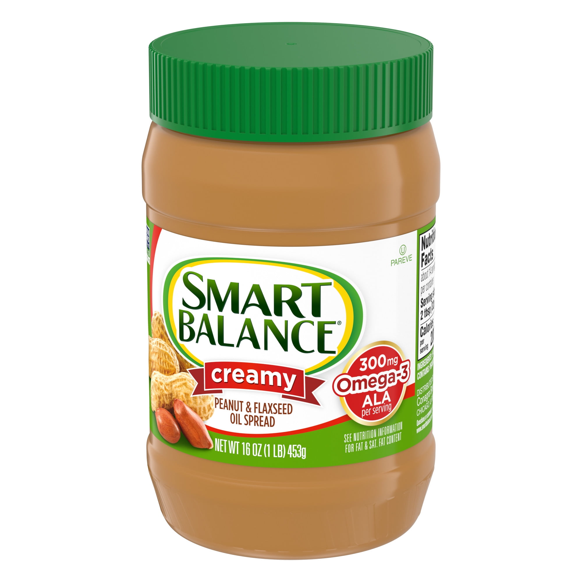 Smart Balance Creamy Peanut and Flaxseed Oil Spread, Peanut Butter Alternative, 16 oz Jar
