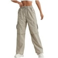 thumbnail image 2 of Difdany Cargo Pants Women Baggy High Waisted Parachute Pants Sweatpants Wide Leg Y2k Casual Pants with Pockets Khaki L, 2 of 7