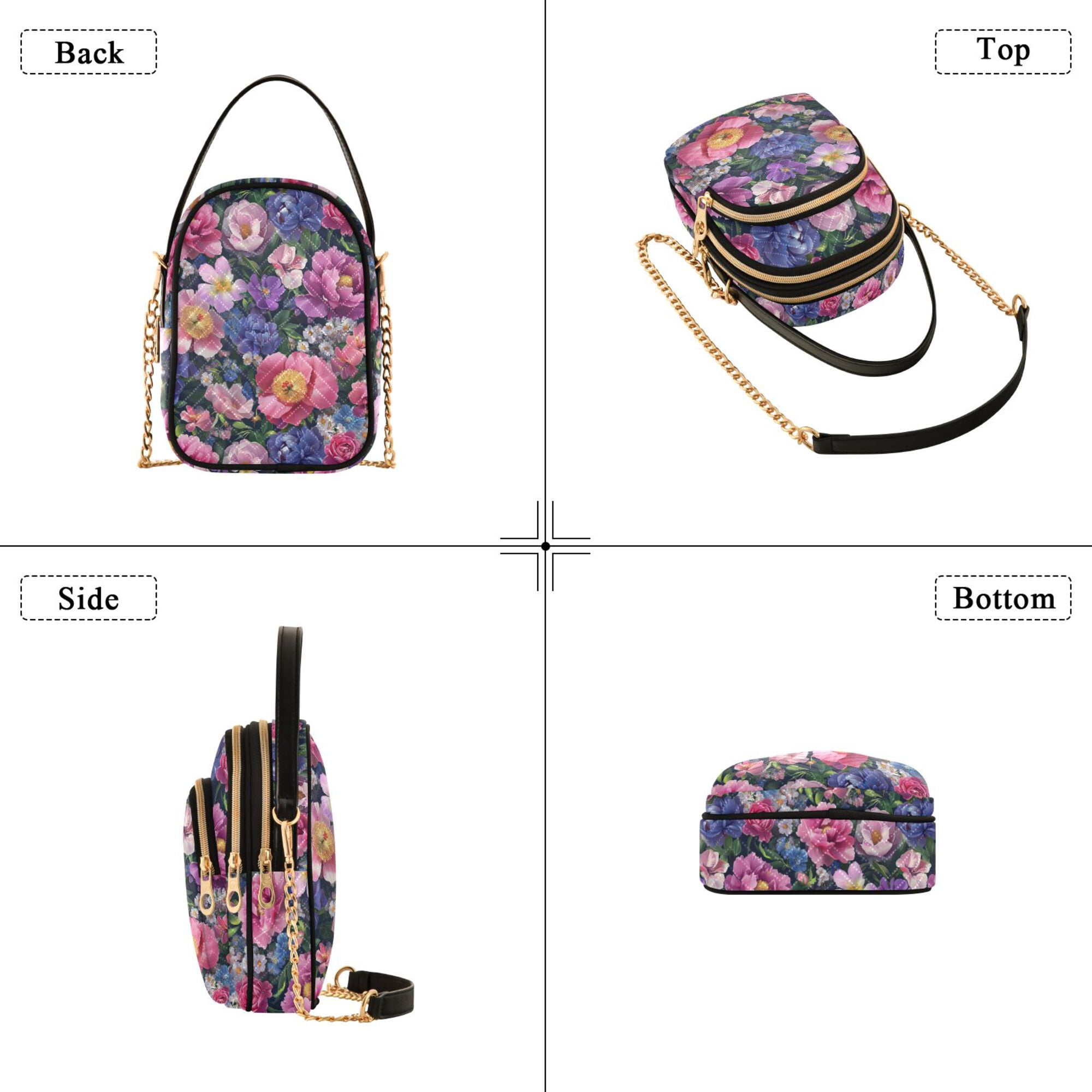 FORMRS Crossbody Bag for Women Quilted Travel Shoulder Cell Phone Purse with Chain Strap Handbag, Soft Pinks Flowers