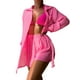 thumbnail image 4 of Mujeres Verano 2 Piezas Ropa Conjuntos Color Sólido Turn-Down Cuello Camisas de manga larga y pantalones cortos de cintura elástica Playa Conjunto de vacaciones Nituyy Conjunto de camisa de color sólido, 4 of 5