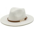 thumbnail image 1 of Women Straw Panama Hat Travel Fedora Beach Sun Hats Wide Brim Straw Roll up Hat UPF 50+, 1 of 5